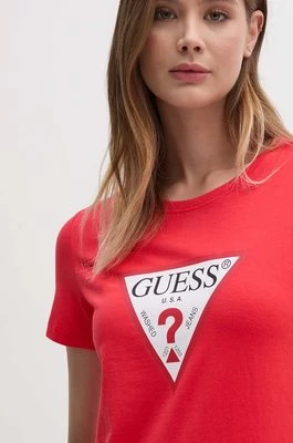 Guess t-shirt bawełniany kolor czerwony