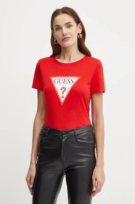 Guess t-shirt bawełniany kolor czerwony