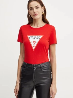 Guess t-shirt bawełniany kolor czerwony