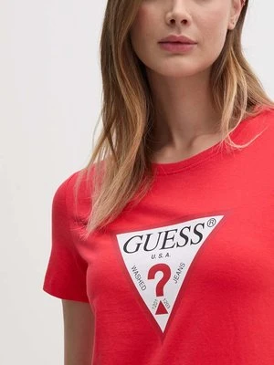 Guess t-shirt bawełniany kolor czerwony