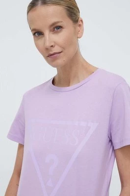 Guess t-shirt bawełniany ADELE kolor fioletowy V2YI07 K8HM0