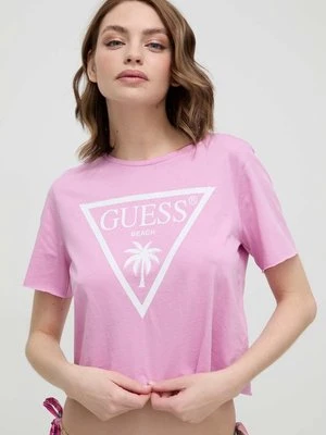 Guess t-shirt bawełniany kolor fioletowy E02I01 JA914