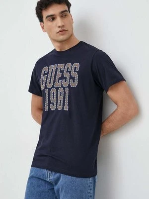 Guess t-shirt bawełniany kolor granatowy z aplikacją