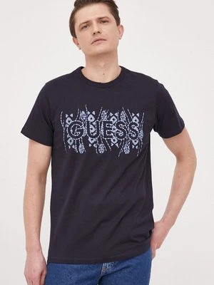 Guess t-shirt bawełniany kolor granatowy z aplikacją