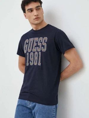 Zdjęcie produktu Guess t-shirt bawełniany kolor granatowy z aplikacją