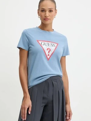 Guess t-shirt bawełniany kolor niebieski