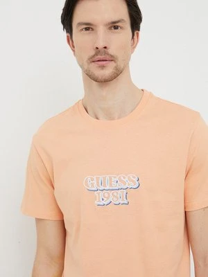 Guess t-shirt bawełniany kolor pomarańczowy z aplikacją