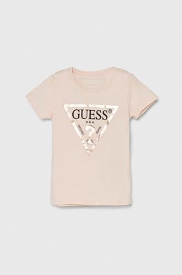 Guess t-shirt bawełniany kolor różowy