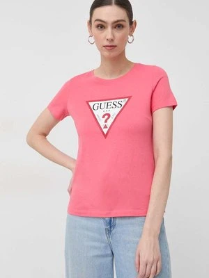 Guess t-shirt bawełniany kolor różowy