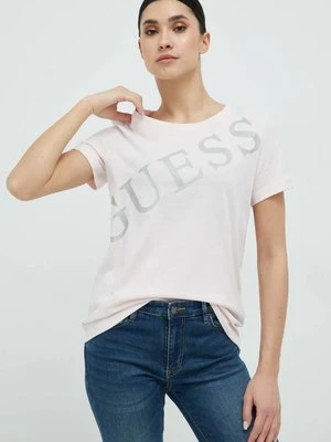 Guess t-shirt bawełniany kolor różowy