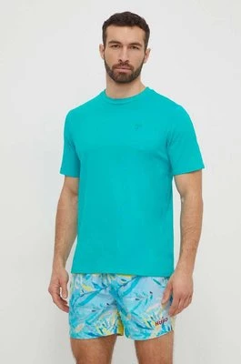 Guess t-shirt bawełniany kolor turkusowy z aplikacją F3GI00 K8HM0