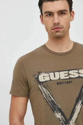 Guess t-shirt bawełniany kolor zielony z nadrukiem