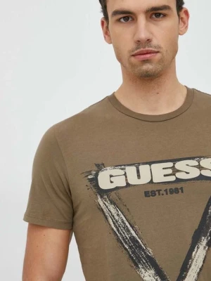 Guess t-shirt bawełniany kolor zielony z nadrukiem