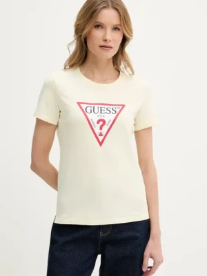 Guess t-shirt bawełniany kolor żółty