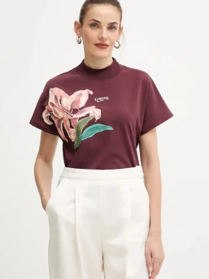 Guess t-shirt bawełniany LILY damski kolor bordowy W5BI16 I3Z14