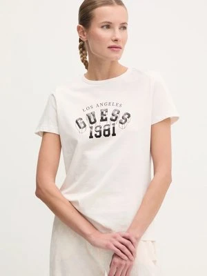 Guess t-shirt bawełniany MARTINA damski kolor beżowy V5RI06 I3Z14