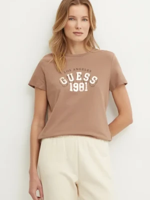 Guess t-shirt bawełniany MARTINA damski kolor brązowy V5RI06 I3Z14