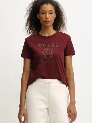 Guess t-shirt bawełniany MENA damski kolor bordowy V5BI07 K8FQ4