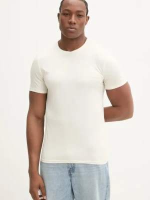Guess t-shirt bawełniany męski kolor beżowy gładki