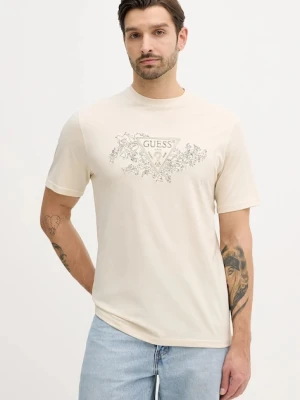 Guess t-shirt bawełniany męski kolor beżowy wzorzysty M5BI07 I3Z14