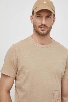 Guess t-shirt bawełniany męski kolor beżowy z aplikacją M4GI18 K8FQ4