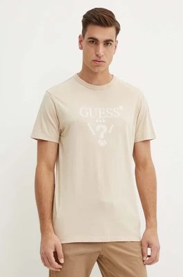 Guess t-shirt bawełniany męski kolor beżowy z aplikacją M4YI05 I3Z14