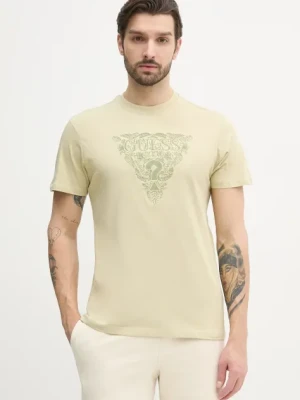 Guess t-shirt bawełniany męski kolor beżowy z aplikacją M5GI16 K8FQ4