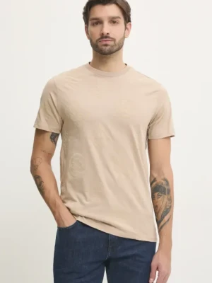 Guess t-shirt bawełniany męski kolor beżowy z aplikacją M5RI46 KBW41
