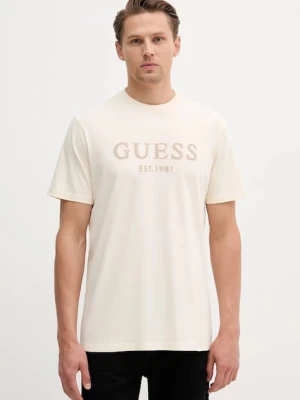 Guess t-shirt bawełniany męski kolor beżowy z aplikacją M5YI17 I3Z14