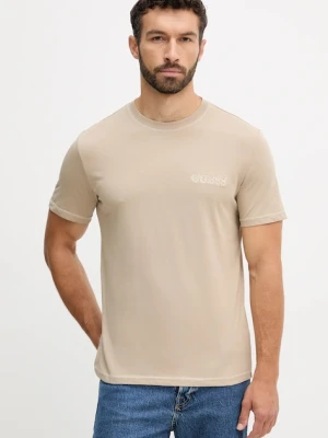 Guess t-shirt bawełniany męski kolor beżowy z aplikacją U5RI01 KCAM1