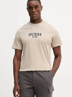 Guess t-shirt bawełniany męski kolor beżowy z nadrukiem M5BI05 I3Z14