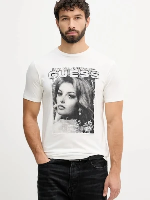 Guess t-shirt bawełniany męski kolor beżowy z nadrukiem M5BI53 KBW41