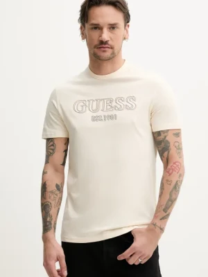 Guess t-shirt bawełniany męski kolor beżowy z nadrukiem M5GI07 I3Z14
