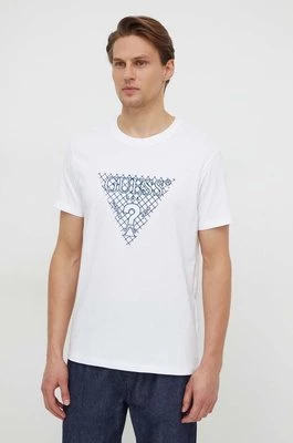 Guess t-shirt bawełniany męski kolor biały z aplikacją M4RI27 K8FQ4
