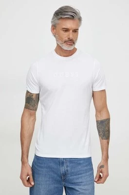 Guess t-shirt bawełniany PIMA męski kolor biały z aplikacją M2BP47 K7HD0