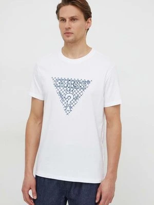 Guess t-shirt bawełniany męski kolor biały z aplikacją M4RI27 K8FQ4