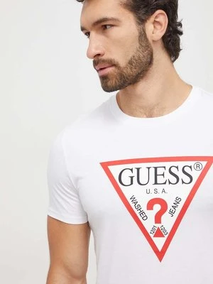 Guess t-shirt bawełniany męski kolor biały z nadrukiem M2YI71 I3Z14