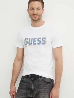 Guess t-shirt bawełniany męski kolor biały z nadrukiem M4YI15 I3Z14