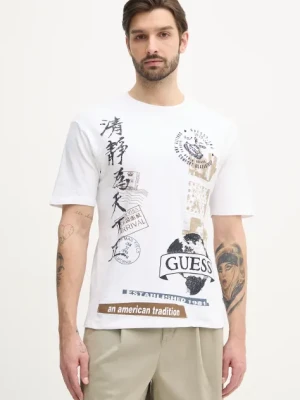 Guess t-shirt bawełniany męski kolor biały z nadrukiem M5GI26 KCH21