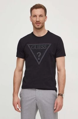 Guess t-shirt bawełniany męski kolor czarny z aplikacją M4RI78 KBW41