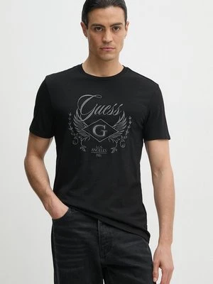 Guess t-shirt bawełniany męski kolor czarny z aplikacją