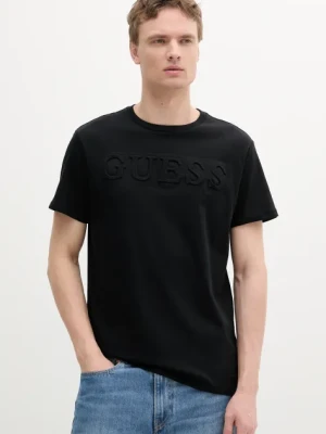 Guess t-shirt bawełniany męski kolor czarny z aplikacją M4PI0E K8HM4