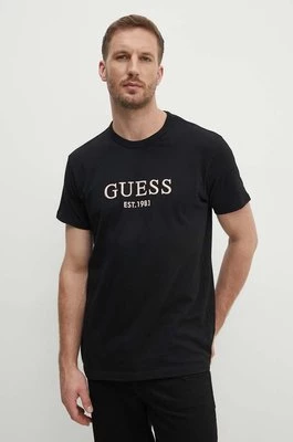 Guess t-shirt bawełniany męski kolor czarny z aplikacją M4YI17 I3Z14