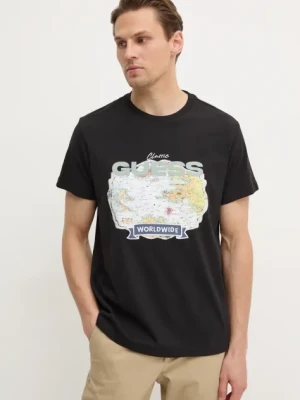 Guess t-shirt bawełniany męski kolor czarny z aplikacją M5RI10 I3Z14