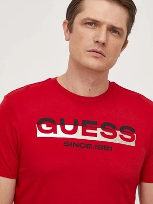 Guess t-shirt bawełniany męski kolor czerwony z nadrukiem M4RI60 K9RM1