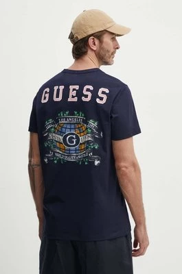 Guess t-shirt bawełniany męski kolor granatowy z aplikacją