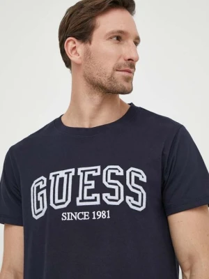 Guess t-shirt bawełniany męski kolor granatowy z aplikacją M4GI62 I3Z14