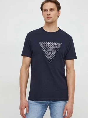 Guess t-shirt bawełniany męski kolor granatowy z aplikacją M4RI27 K8FQ4