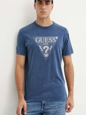 Guess t-shirt bawełniany męski kolor granatowy z aplikacją M4YI05 I3Z14