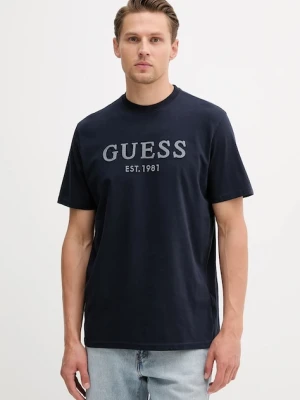 Guess t-shirt bawełniany męski kolor granatowy z aplikacją M5YI17 I3Z14